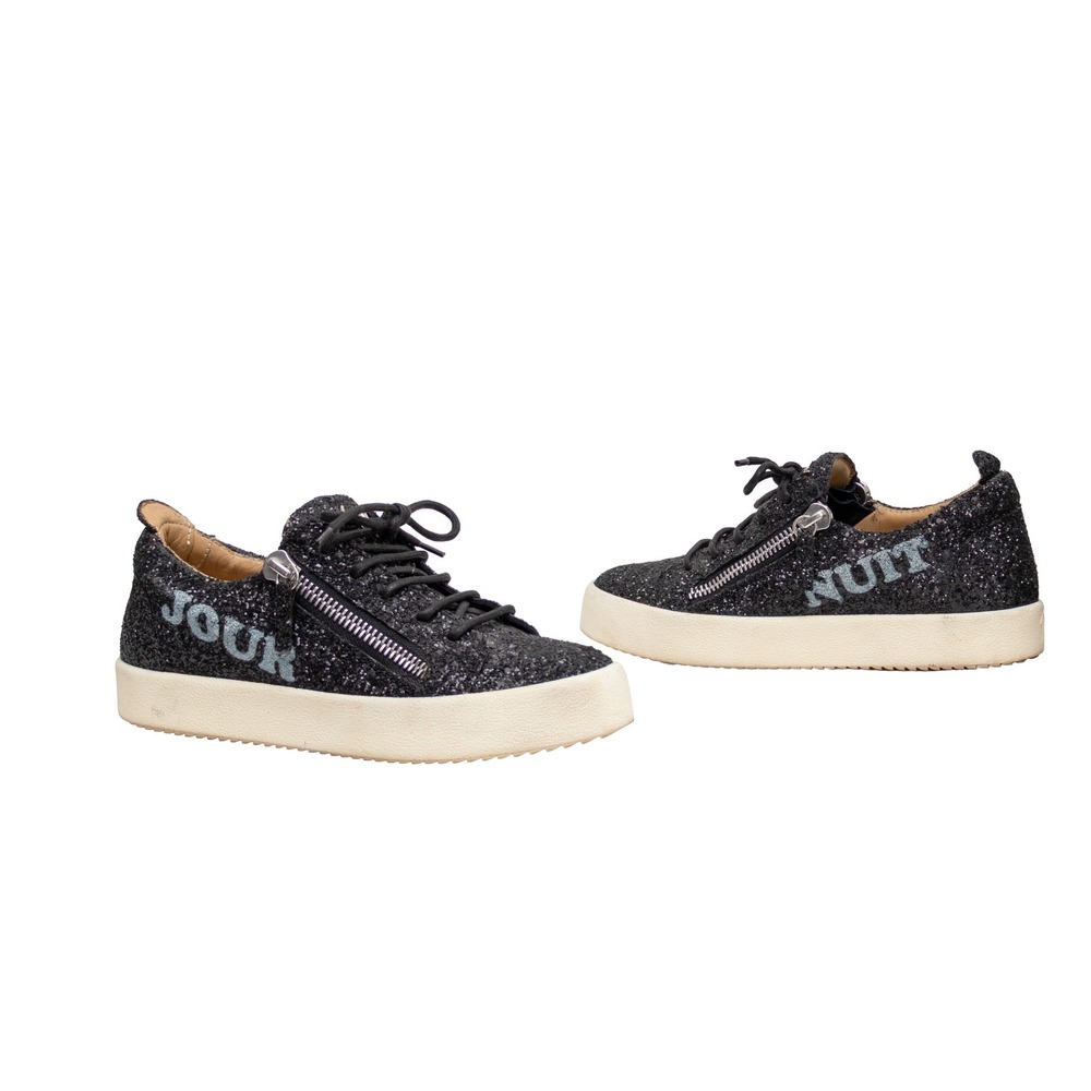 Giuseppe Zanotti Black Glitter Jour Nuit Side Zip Sneakers EU 37 US 7